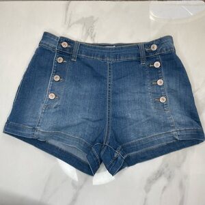 Classic Blue Women's Jean Shorts with Button Detail